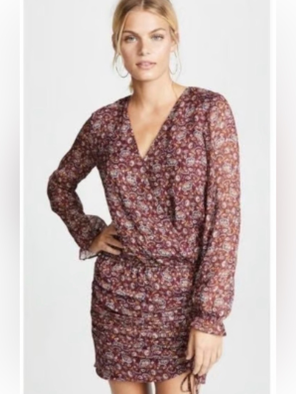Ramy Brook Vina Silk Blend Paisley Ruched Mini Dress Size Small